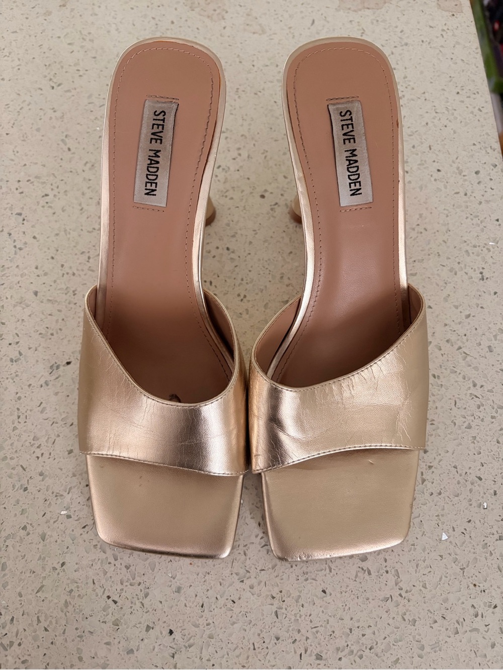 Steve Madden Metallic Gold Square-Toe Slide Heels